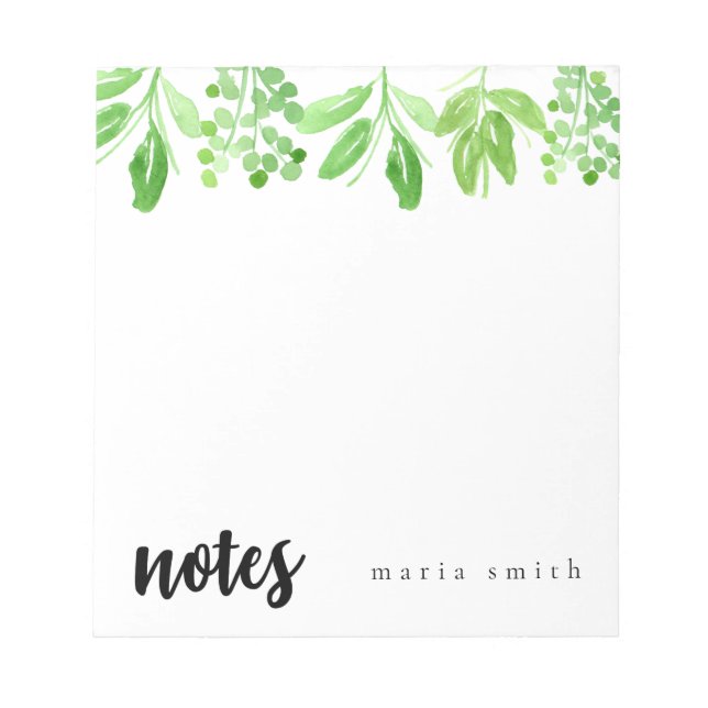 floral greenery chic personalise notepad (Front)