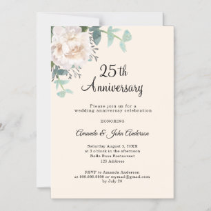 Floral greenery cream 25th wedding anniversary magnetic invitation