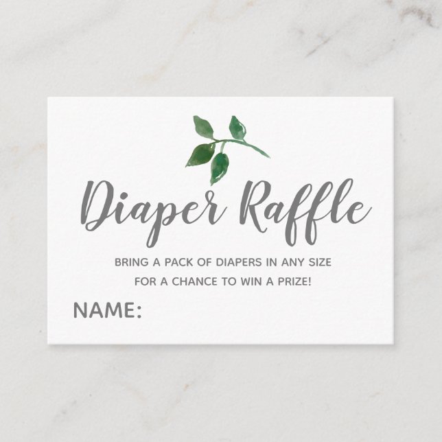 Floral greenery diaper raffle baby shower card (Front)