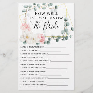 Floral Greenery Double Sided Bridal Shower Games