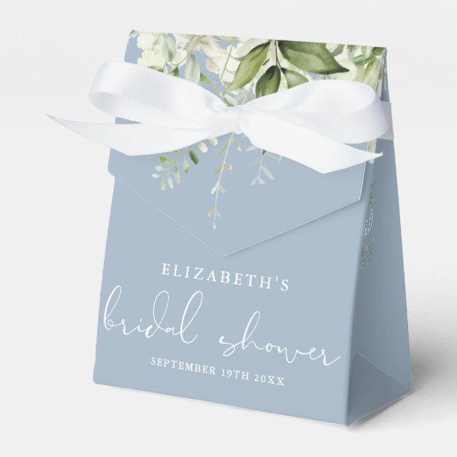 Floral Greenery Dusty Blue Bridal Shower Favour Box (Front Side)