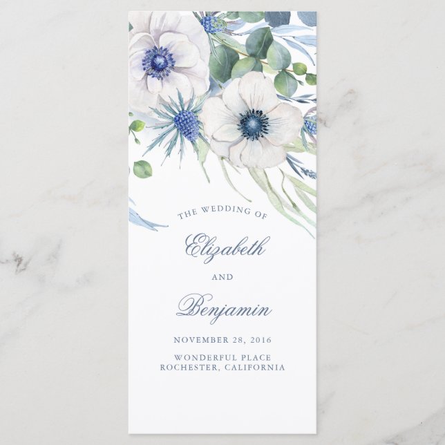 Floral Greenery Dusty Blue Garden Wedding Programs Programme (Front)