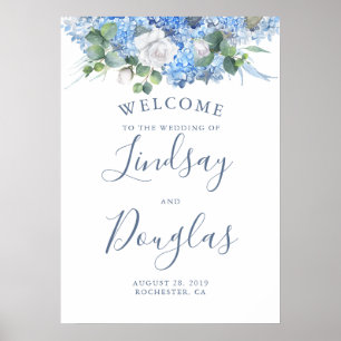 Floral Greenery Dusty Blue Wedding Welcome Sign