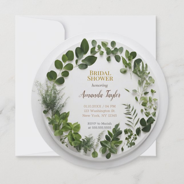 Floral Greenery Elegant Bridal Shower Invitation (Front)