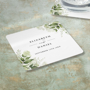Floral Greenery Elegant Modern Wedding Square Paper Coaster