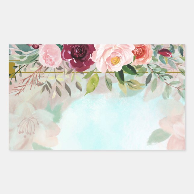 Floral  Greenery Elegant  Rectangular Sticker (Front)