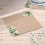 Floral Greenery Elegant Tan Wedding Square Paper Coaster<br><div class="desc">Elegant floral greenery tan wedding coasters personalised with your names and special wedding date. Designed by Thisisnotme©</div>