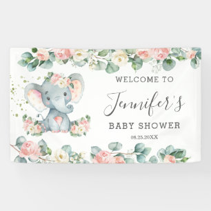 Floral Greenery Elephant Baby Shower Girl Welcome Banner