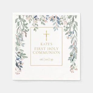 Floral Greenery First Holy Communion Napkin