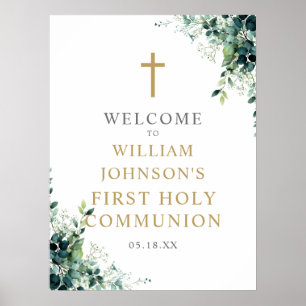 Floral Greenery First Holy Communion Welcome Sign