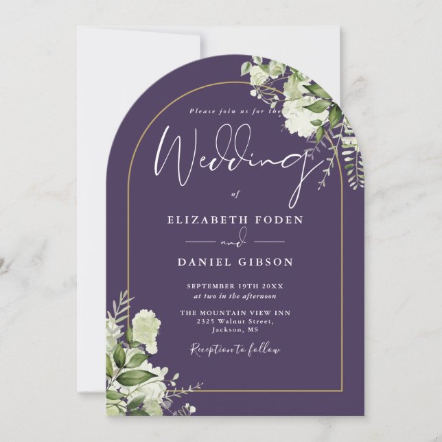 Floral Greenery Floral Gold Arch Monogram Wedding Invitation (Front)
