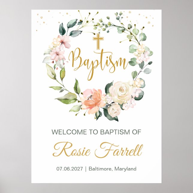 Floral Greenery Foliage, Welcome Baptism sign (Front)