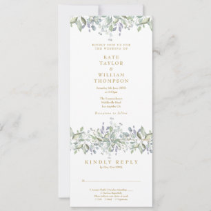 Floral Greenery Gold All In One Wedding Invitation