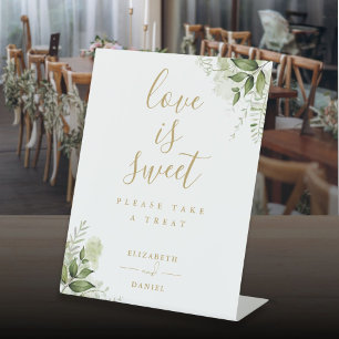 Floral Greenery Gold Love Is Sweet Favour Pedestal Sign