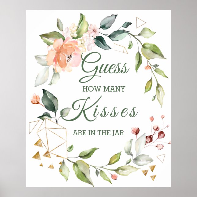 Floral Greenery Guess How Many Kisses Game  Poster (Front)