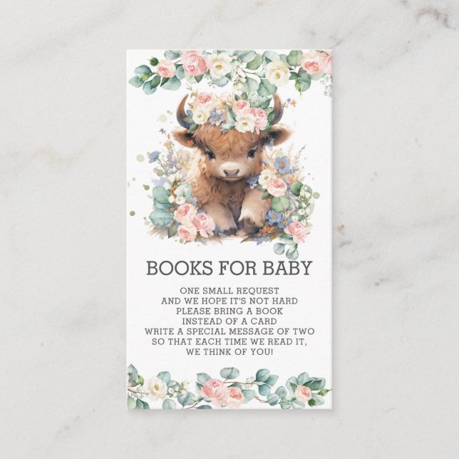 Floral Greenery Highland Cow Books for Baby Enclosure Card (Front)