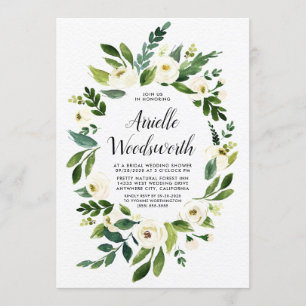 Floral Greenery Ivory Bridal Shower Invitations