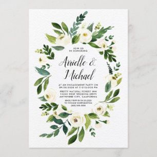 Floral Greenery Ivory Engagement Party Invitations