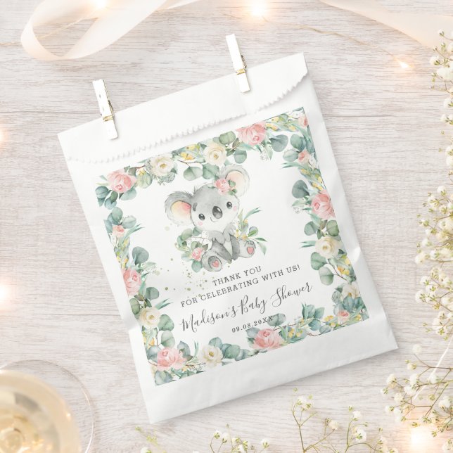 Floral Greenery Koala Baby Girl Shower Birthday Favour Bags (Clipped)