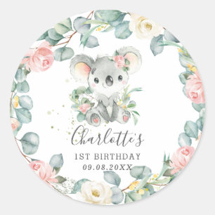 Floral Greenery Koala Girl Shower Birthday Favour Classic Round Sticker