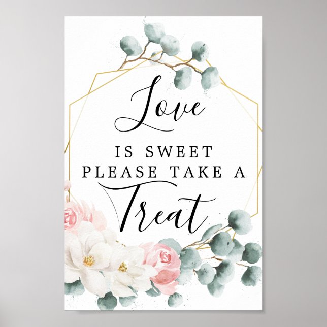 Floral Greenery Love Is Sweet Favors Sign (Front)