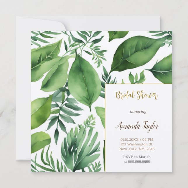 Floral Greenery Minimal Calligraphy Bridal Shower Invitation (Front)