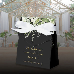 Floral Greenery Monogram Black And Gold Wedding Favour Box
