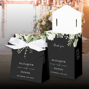 Floral Greenery Monogram Black And White Wedding Favour Box