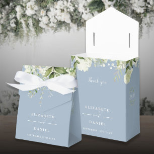 Floral Greenery Monogram Dusty Blue Wedding Favour Box