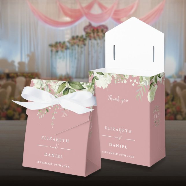 Floral Greenery Monogram Dusty Rose Wedding Favour Box (Floral Greenery Monogram Dusty Rose Wedding Favor Boxes)