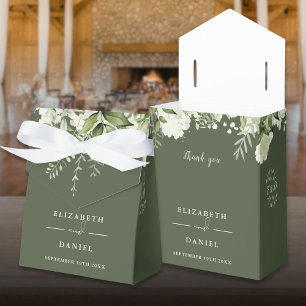 Floral Greenery Monogram Olive Green Wedding Favour Box