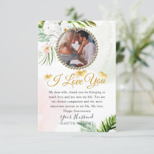 Floral Greenery Photo Wife Anniversary Card