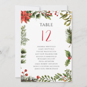 Floral Greenery Poinsettia Wedding Table Number 12