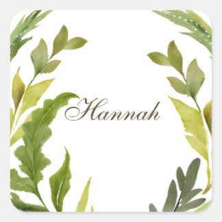 Floral Greenery Professional Trendy Minimalist Square Sticker