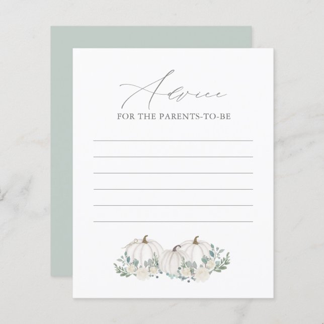 Floral Greenery Pumpkin Baby Shower Advice Card (Front/Back)
