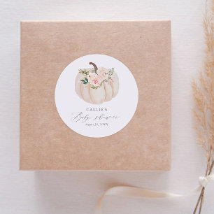 Floral Greenery Pumpkin Baby Shower Classic Round Sticker