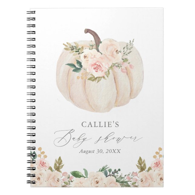 Floral Greenery Pumpkin Baby Shower Guest Book (Front)
