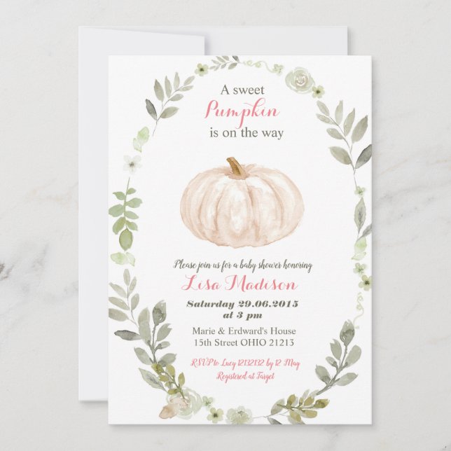 Floral Greenery Pumpkin baby shower Invitation (Front)