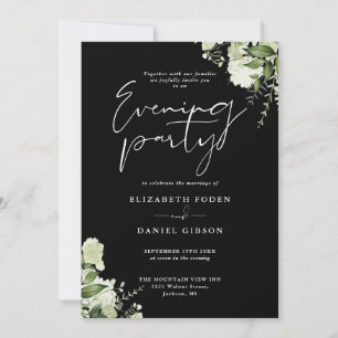 Floral Greenery QR Code Wedding Evening Party Invitation