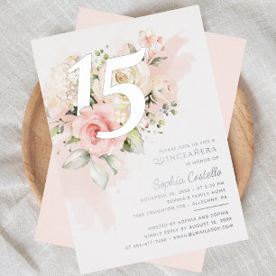 Floral Greenery Quinceanera 15th Birthday Silver