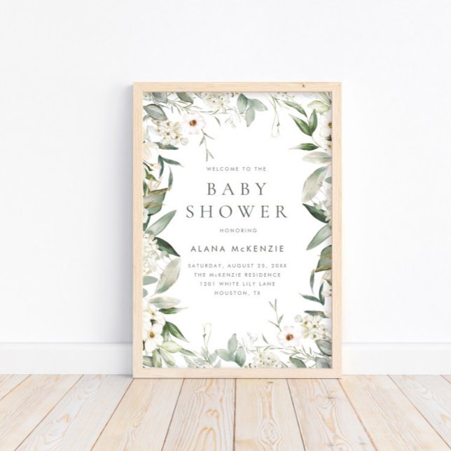 Floral Greenery Rustic Baby Shower Welcome Poster (Creator Uploaded)