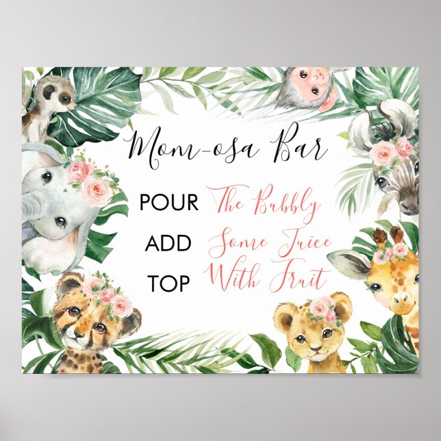 Floral Greenery Safari Baby Shower Mom-osa Sign (Front)