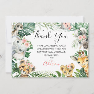 Floral Greenery Safari Baby Shower Thank You Card