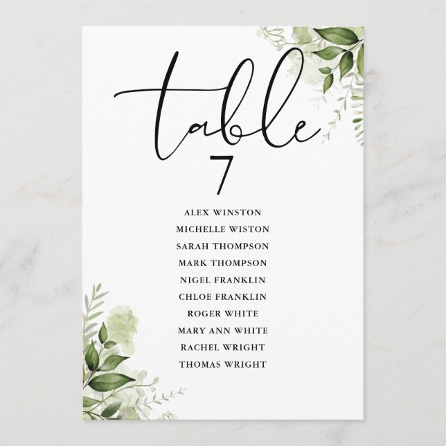 Floral Greenery Seating Plan Table Number (Front)