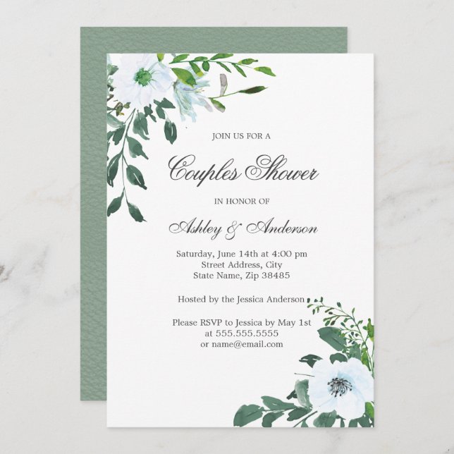 Floral Greenery Summer Couples Shower Invitation (Front/Back)