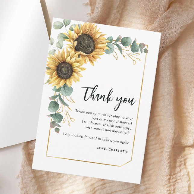 Floral Greenery Sunflower Script Bridal Shower Thank You Card (Floral Greenery Sunflower Script Bridal Shower Thank You Card)