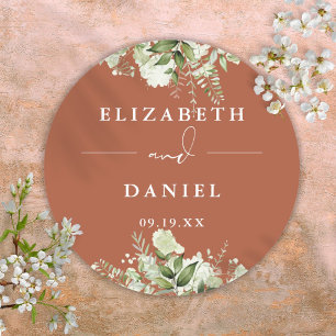 Floral Greenery Terracotta Wedding Favour Classic Round Sticker