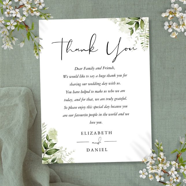 Floral Greenery Thank You Wedding Place Card (Floral Greenery Thank You Wedding Place Card)