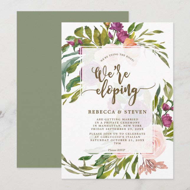 floral greenery tying the knot eloping invitation (Front/Back)