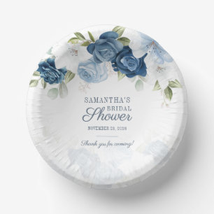 Floral Greenery Watercolor Blue White Flowers Paper Plate